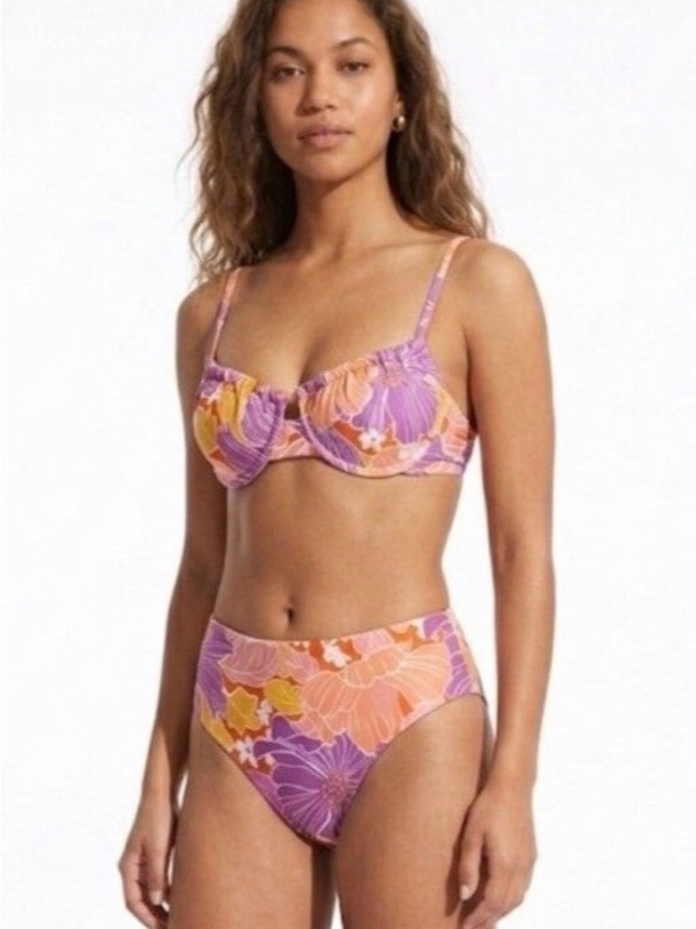 Roxy Women's Bell Bottom Blooms Ruched Underwire Bikini Set Size XS